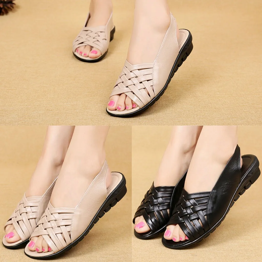 

luxury shoes women designers sapato feminino Summer Women Shoes Leather Flat Sandals Open Toe Mother Wedges Casual Sandals