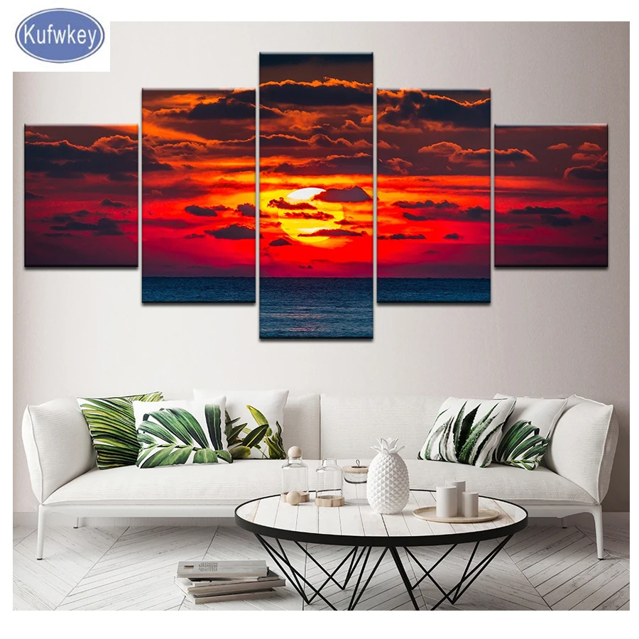 

Full,Diamond,Embroidery,5 Pieces Sea Sunset Diamond Painting,Cross Stitch,Diamond Mosaic,pattern Modular Canvas Pictures decor