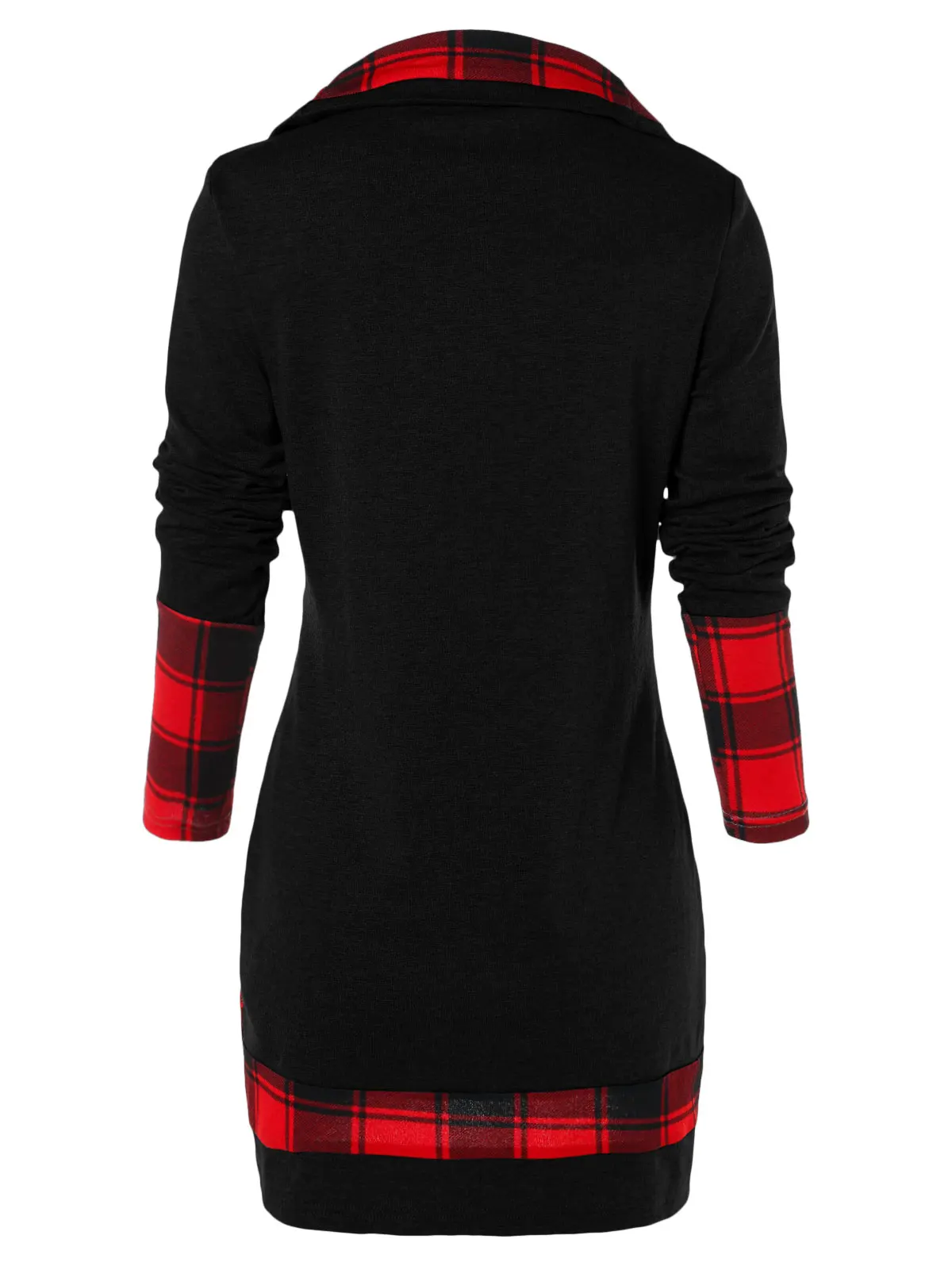 Rosegal плюс размеры для женщин футболка повседневное шотландская панель с длинным рукавом Асимметричный футболки дамы женские футболки осен