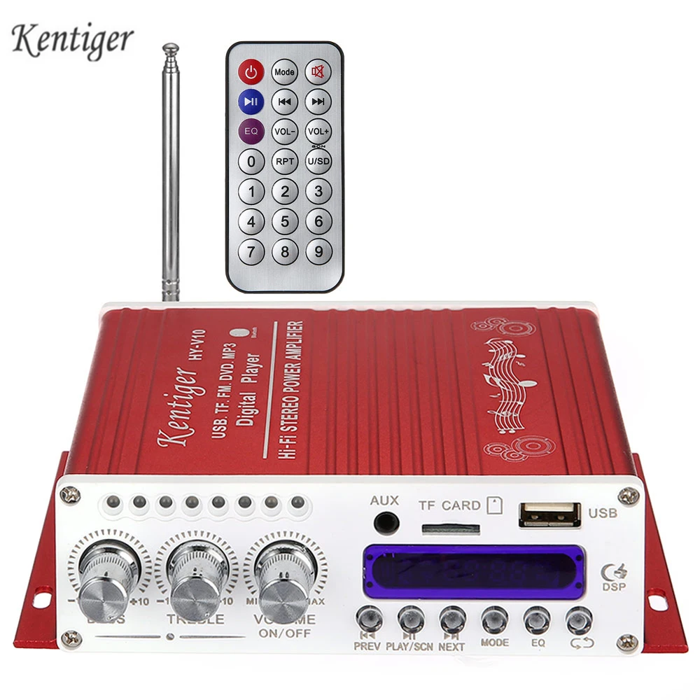Kentiger Hot V10 Bluetooth Hi-Fi Class-AB Super Bass Output Power Stereo Amplifier With Remote Control FM AUX Digital Display | Автомобили