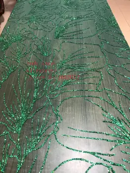 

5yards/bag Fluorescent green art line design glitter powder fashion fabric for wedding dress fashion design HL76#