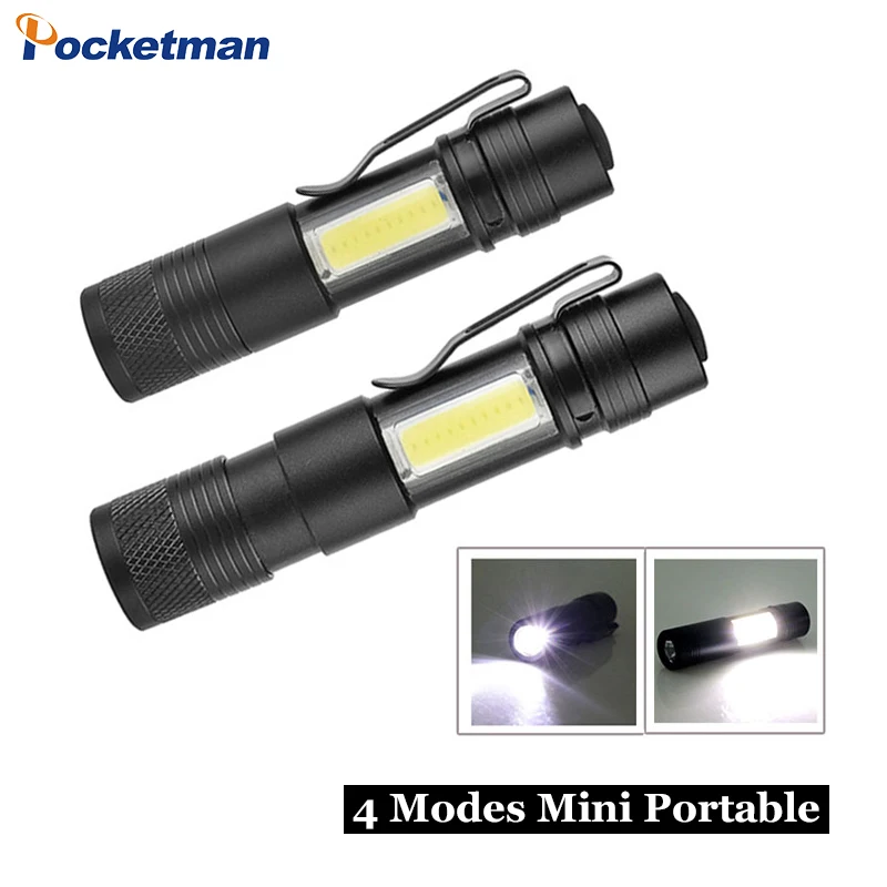 

Mini Portable Aluminum Q5 LED Flashlight XPE&COB Work Light lanterna Powerful Pen Torch Waterproof lamp 4 Modes by 14500 or AA