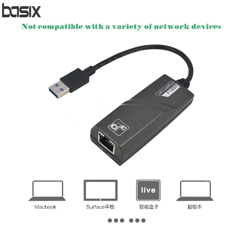 Basix USB3.0 Ethernet к RJ45 Внешняя сетевая карта USB 3,0 к Rj45 LAN адаптер с 10/100/1000 Мбит/с Gigabit Ethernet для ПК