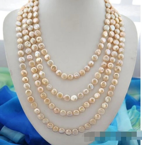 

FREE SHIPPING>@@> 100" 11mm coin pink freshwater pearl necklace ^^^@^Noble style Natural Fine jewe &