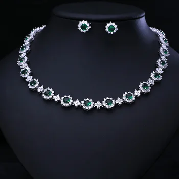 

Green Clear Zirconia Set AAA Cubic Zircon Jewelry Sets ,Earrings /Necklace,Promotion,Nickel Free,Factory price