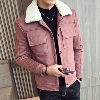 

2019 autumn and winter new jacket first layer cowhide youth men's short fur collar coat tide lapel suede short coat