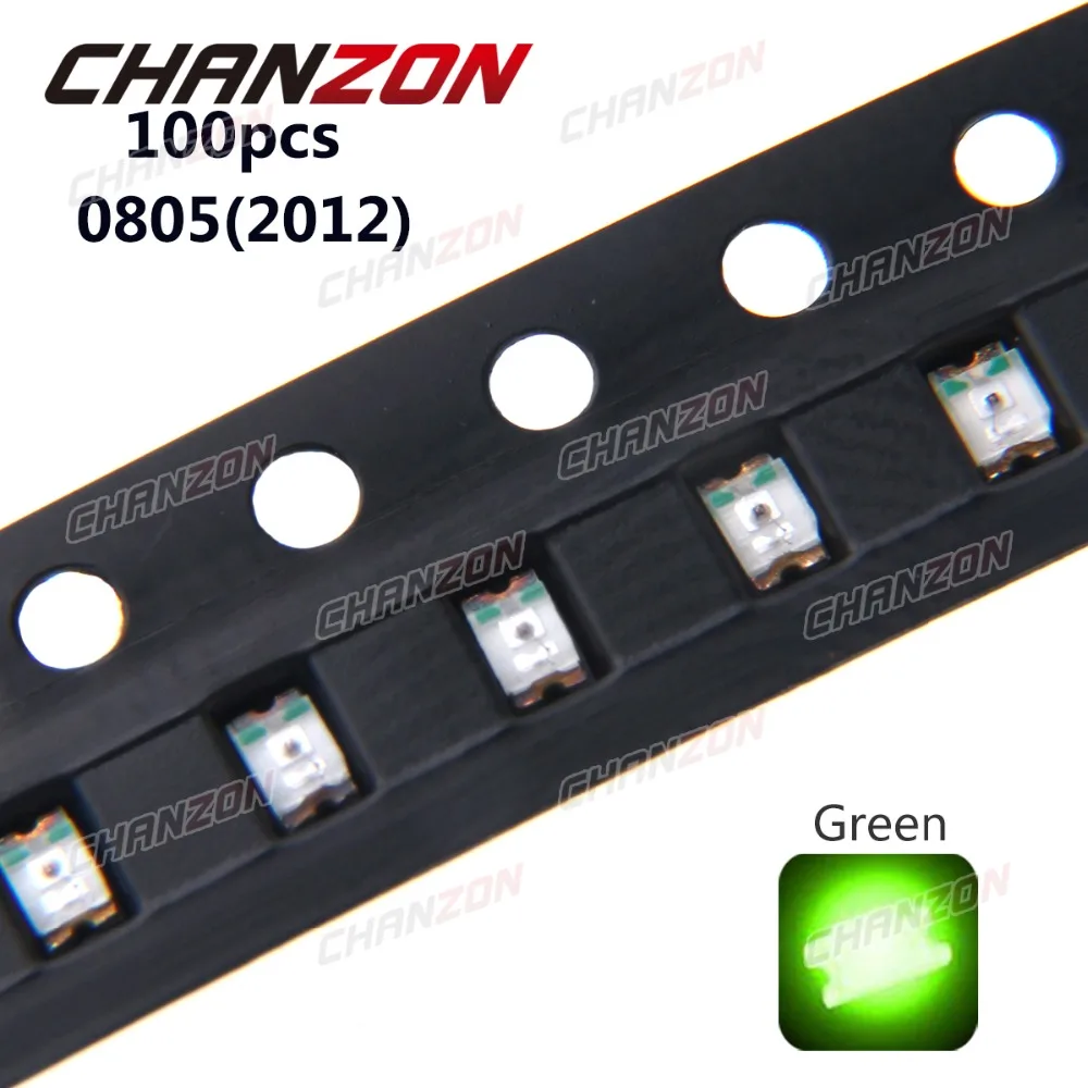 

100pcs SMD 0805 (2012) Green SMT LED Chip Beads 20mA 3V 250mcd LED Light Emitting Diode Lamp Super Bright Electronics Components