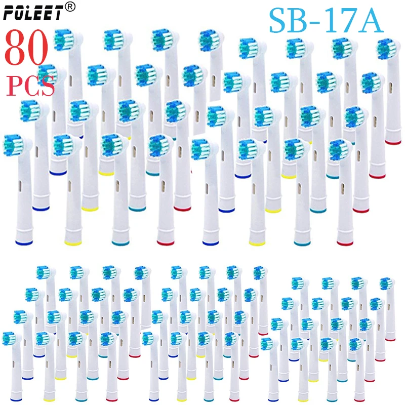 Poleet 80 шт./лот Сменная головка электрической зубной щетки головки SB-17A EB17 SB17A для полости рта, Зубная щётка головки гигиена полости рта мягкие щетинки зубной щетки