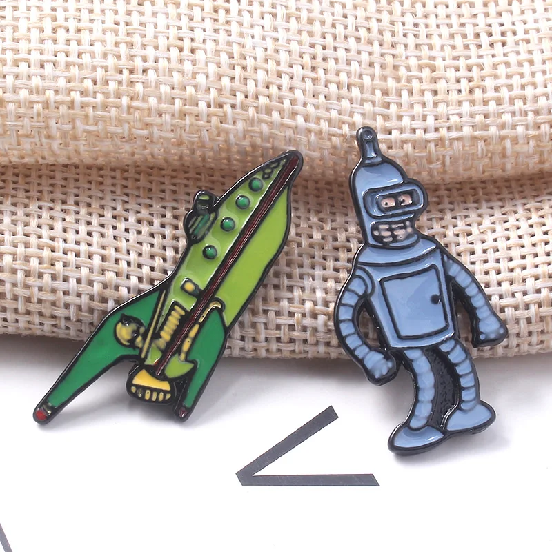 Futurama милые эмалевые броши, булавки корабль Spaceman творческая фигура металлический значок для женщин мужчин нагрудный мешок рубашка шпильки