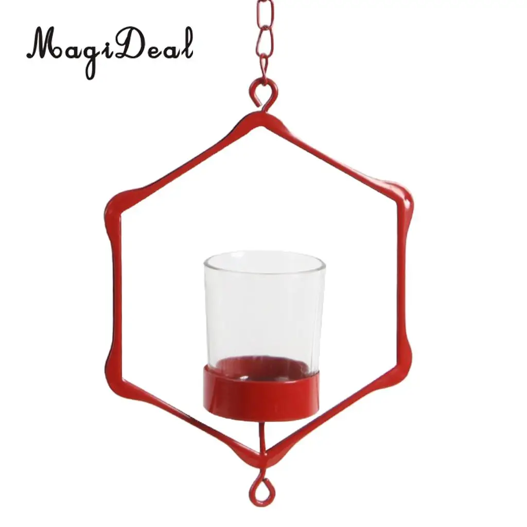 MagiDeal Wire Hanging Chain Hollow Vintage Geometric Tealight Candle Holder Mood Light Candleholder Candlestick Lantern Case
