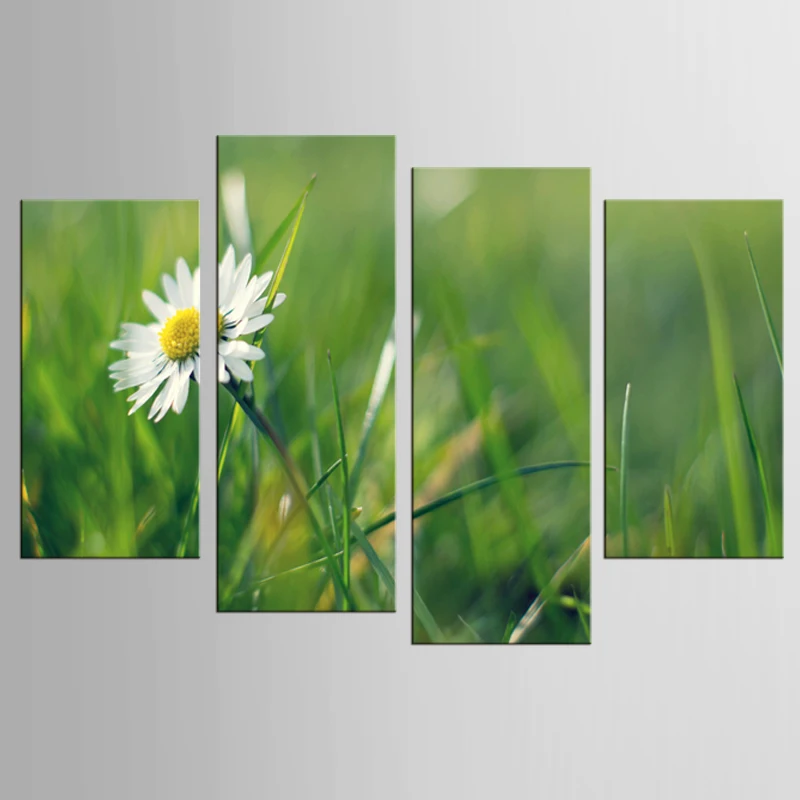4 Panel White Flower Plant Art Wall Painting On The Canvas Print Home