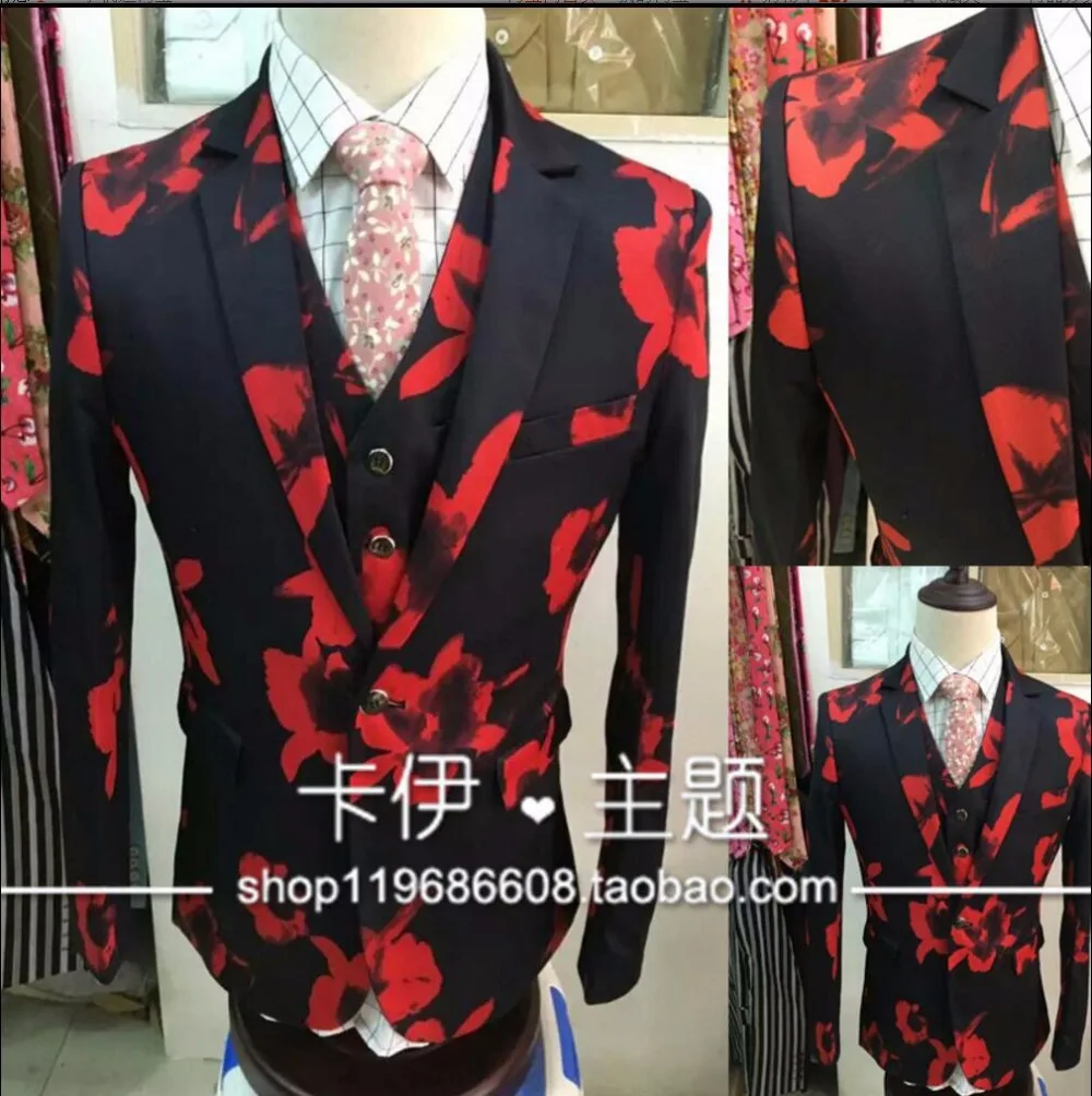 

(suit+vest+pants) Studio Wedding Photography Theme Suit Dress Men's Printing Tide Fashion Photography Suit Popular Stage Costume