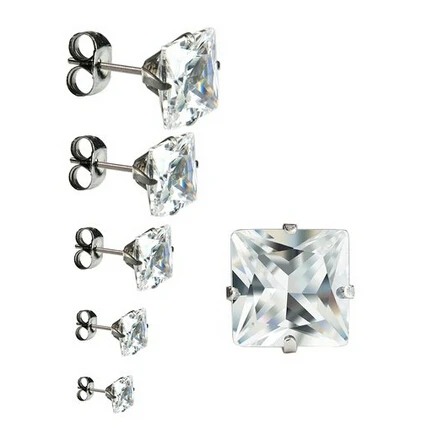 Унисекс из нержавеющей стали прозрачный кристалл квадратный кубический цирконий серьги гвоздики набор 5 пар 3 мм, 4 мм, 5 мм, 6 мм, 7 мм