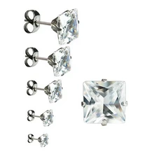 Унисекс из нержавеющей стали прозрачный кристалл квадратный кубический цирконий серьги гвоздики набор 5 пар 3 мм, 4 мм, 5 мм, 6 мм, 7 мм