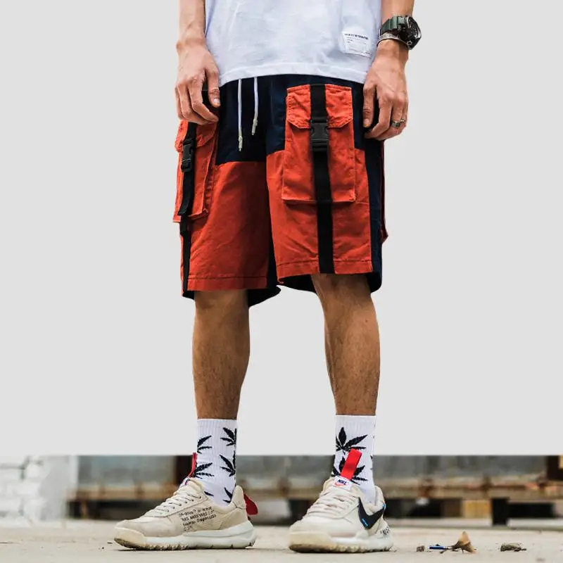 Харадзюку шорты Карго Лето хип хоп короткий цветной блок уличная мужская повседневная бегущая короткая карманная хлопковая толстовка хип-хоп