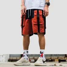 Харадзюку шорты Карго Лето хип хоп короткий цветной блок уличная мужская повседневная бегущая короткая карманная хлопковая толстовка хип-хоп