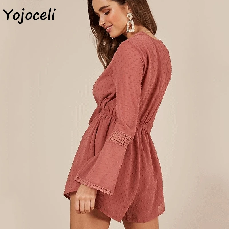 Yojoceli 2018 boho пляжные комбинезоны комбинезон с длинными расклешенными рукавами