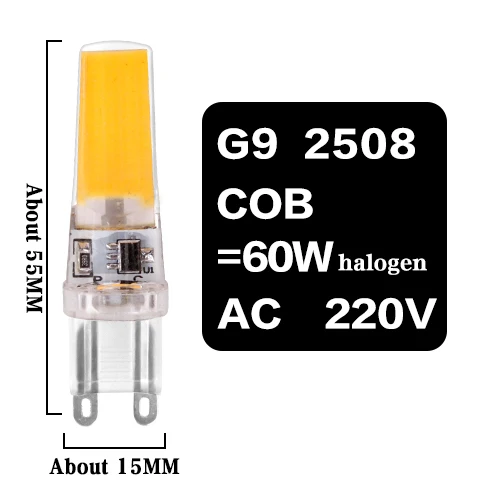 Светодиодная лампа G4 G9 E14 лампа с затемнением освещение AC DC 12 В 220 В 3W 6 Вт 9 Вт COB SMD Замена галогенные лампы прожектор Bombillas люстра - Испускаемый цвет: G9 2508 COB 6W 220V