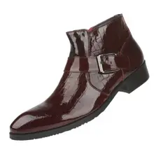 CH. KWOK тисненые черные, винно-красные мужские ботильоны из натуральной кожи мужские Ботинки martin с пряжками мотоциклетные ботинки из лакированной кожи