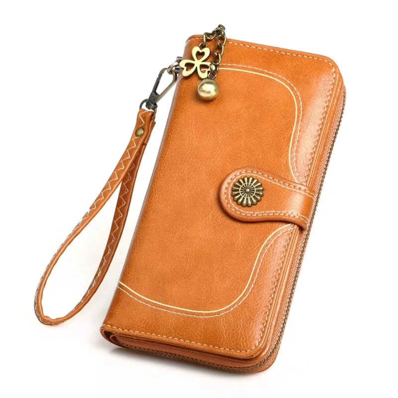 Мода новые женские бумажники на молнии с застежкой клатч сумка цветочный дизайн женский кошелек длинный женский кошелек Монета Наличные сумки для карт желтый - Цвет: Коричневый