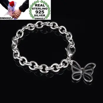 

OMHXZJ Wholesale Personality Fashion OL Woman Gift Silver Hollow Butterfly Charm Thick Chain 925 Sterling Silver Bracelet BR65