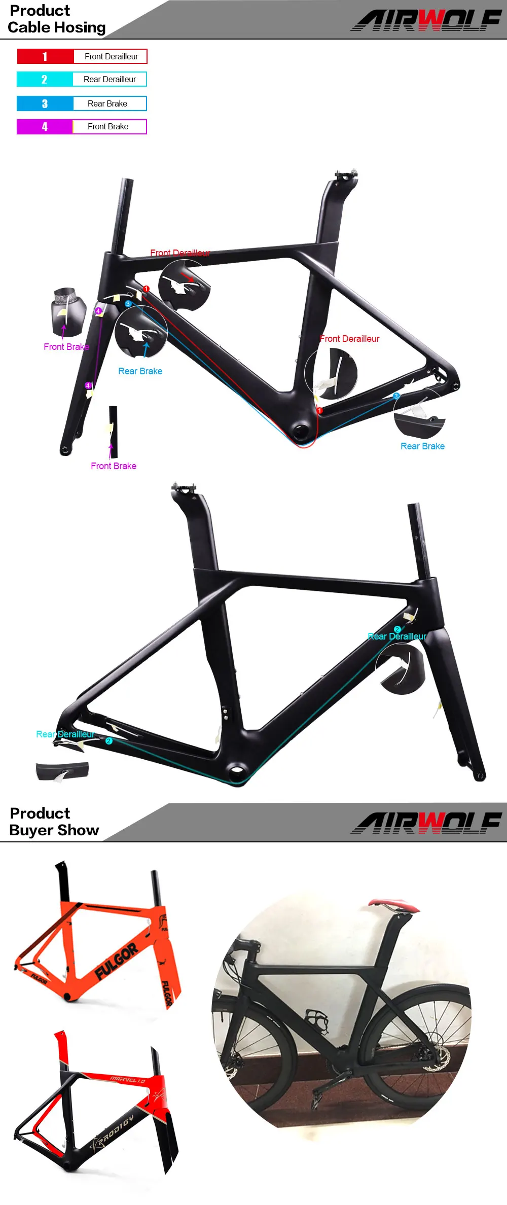 Perfect Airwolf carbon road bike disc frame with 16 colors painting road disc frame flat mount disc 140/160mm Bicicleta Carbon Road 2019 6