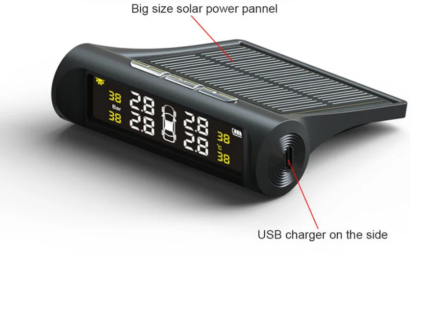 Умный автомобиль TPMS шин давление мониторинга системы Солнечный мощность зарядки цифровой ЖК дисплей Авто охранной сигнализаци
