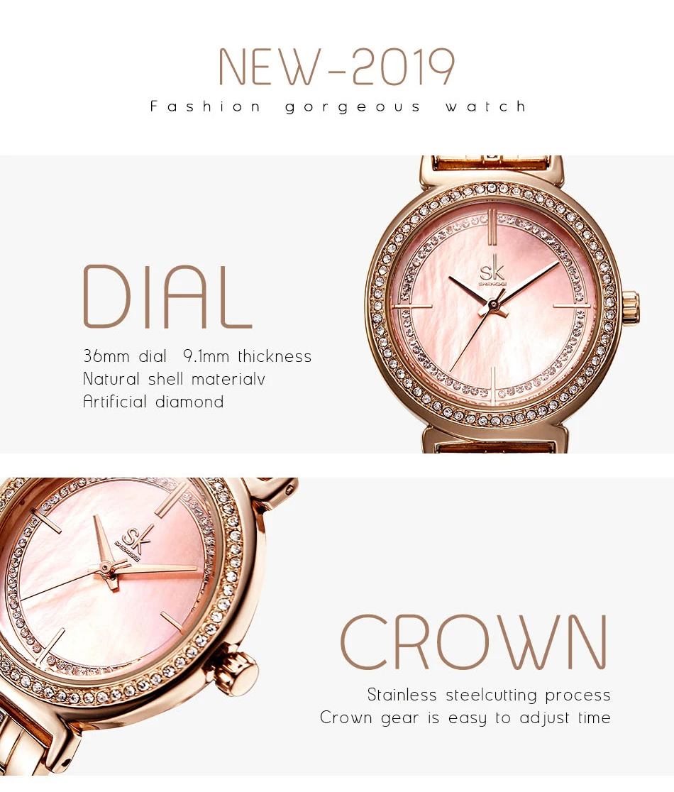 SHENGKE Ladies Wrist Watch Kol Saati Rose Gold Stainless Steel Watch For Women SK Top Brand Luxury 2019 relogio feminino relojes (7)