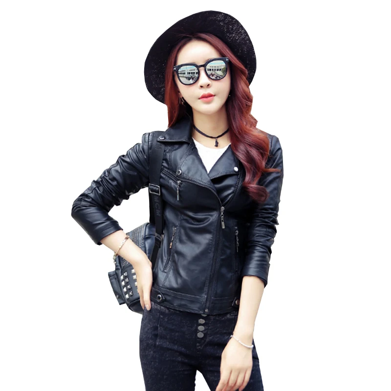 2018 New Fashion Black Plus Size S 2XL Autumn Winter Women Leather Coat