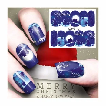 WUF 1 Sheet Christmas Nail Sticker Water Adhesive Foil Nail Art Decorations Tool Water Decals 3D Design Nail Sticker Makeup 2143