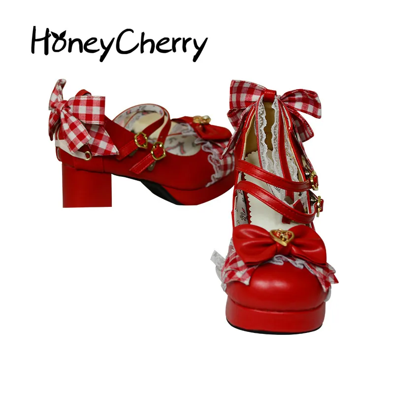 Japanese Bow Shoes With Thick Bandage Round Lolita Soft Sister Girl Lolita Cos Shoes High Heels lolita shoes Japanese Bow Shoes With Thick Bandage Round Lolita Soft Sister Girl Lolita Cos Shoes High Heels lolita shoes