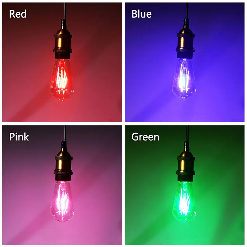 GreenEye 1~4Pcs Color Led Bulb Edison 220v E27 Filament LED Lamp Light ST64 Retro Green/Blue/Red/Pink/Warm/White Ampoule Lampara