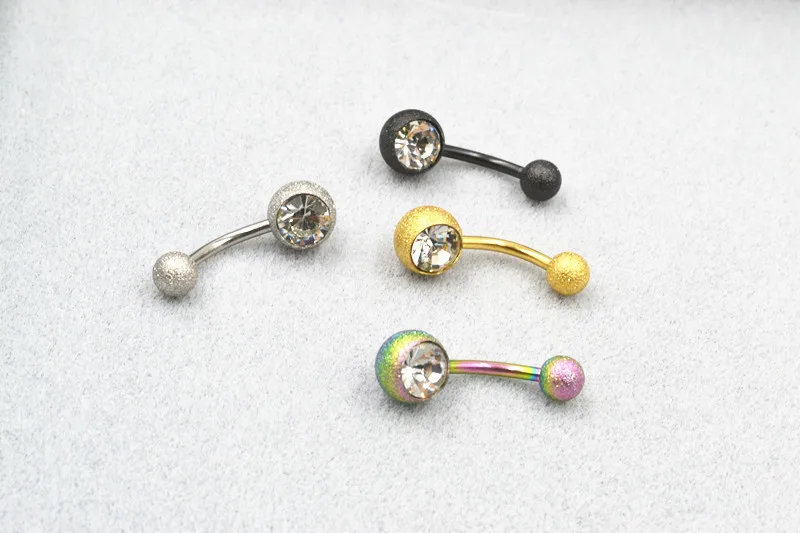 50pcs Surgical  Steel Glitter Gems Navel Belly Ring Button Bar 14gx10mmx5mm/8mm Navel Rings Body Piercing Jewelry  Free Shipping image_1