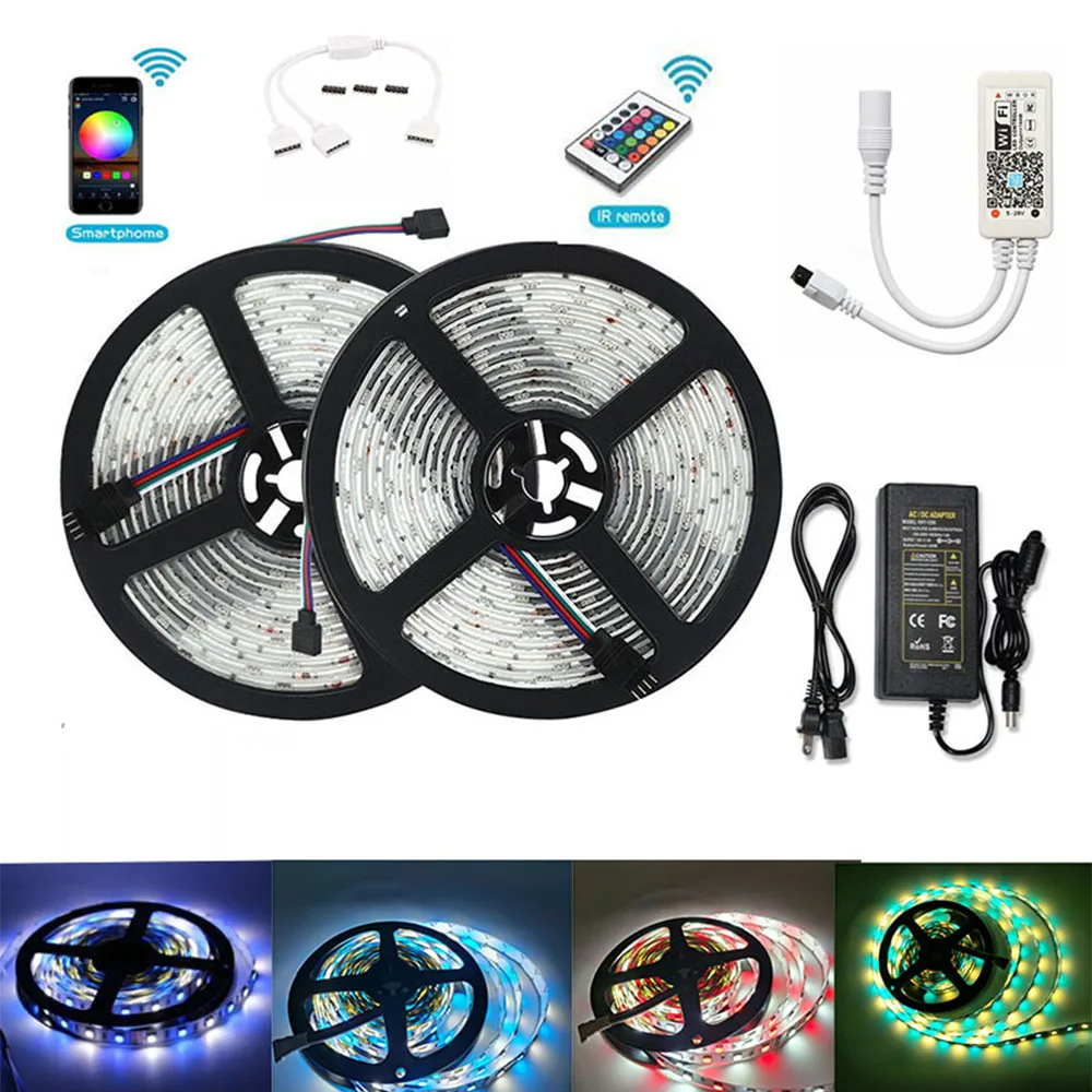 Светодиодная лента RGBW RGBWW RGB 2x5 м 5050 60 светодиодов/м Диодная контроллер Wi Fi адаптер