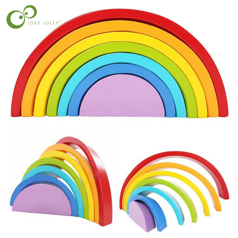 

New Colorful Wood Rainbow Building Blocks Toys Creative Assembling Wooden Blocks Circle Set Educational Toys for Children WYQ