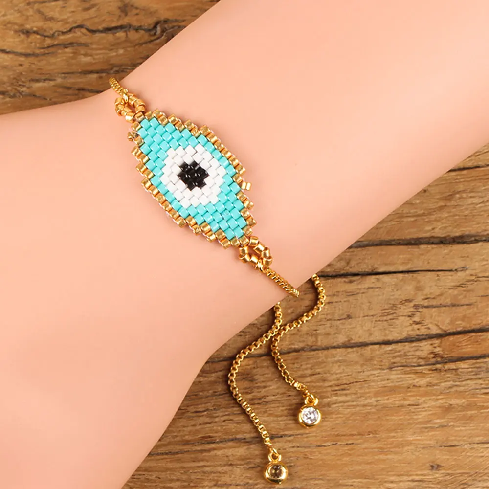 Shinus Miyuki браслет evil eye Miyuki Pulsera Mujer турецкий глаз браслет Boho золотая цепочка летние ювелирные изделия из бисера ткацкий станок