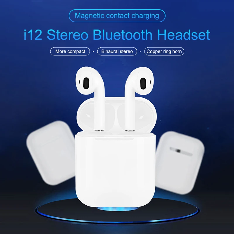 i12 tws Bluetooth Earphone Wireless earphones Touch control Earbuds 3D Surround Sound & Charging case for iPhone Android phone