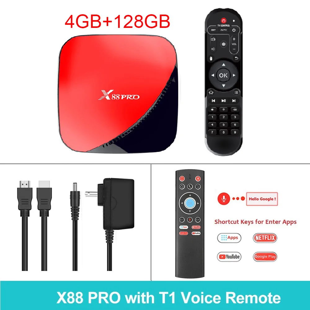 4GB128GB T1 Voice RC X88 PRO Smart tv BOX Android 9,0 4 Гб 128 ГБ 32 ГБ 64 Гб Rockchip RK3318 четырехъядерный wifi 4K Google Play YouTube медиаплеер 2 Гб 16 Гб - Цвет: 4GB128GB T1 Voice RC