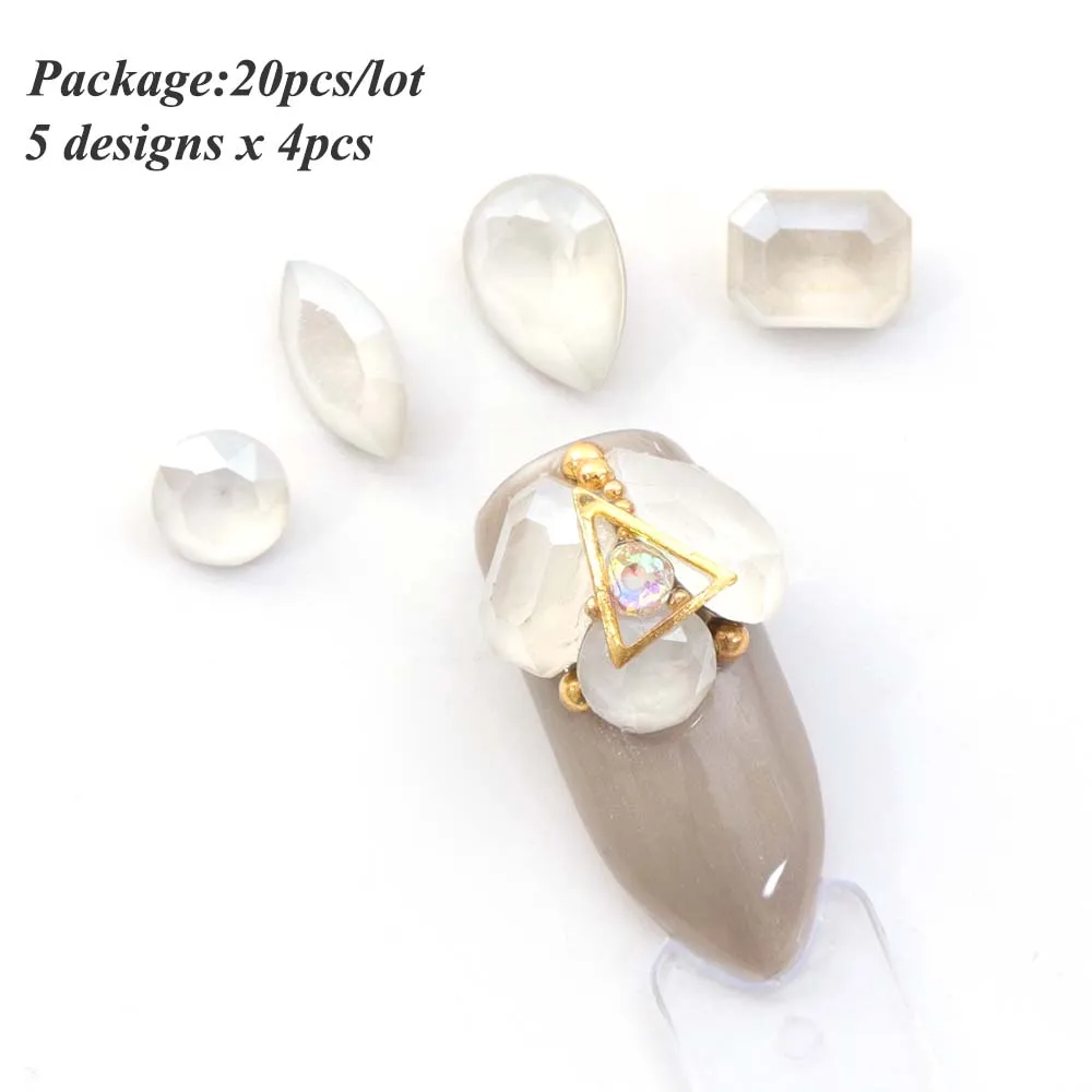 20 шт смешанные Стразы для ногтей 3D драгоценный камень восьмиугольник цветок квадратная Капля воды алмаз для ногтей ювелирные украшения аксессуары JIM01 - Цвет: White