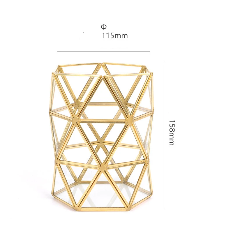 Новая треугольная геометрическая стеклянная коробка, держатель для кистей для макияжа, пенал, органайзер для макияжа, Коробка Для Хранения ручек, прозрачный стакан для щеток - Цвет: Gold