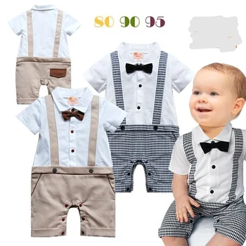 

Rompers & One-Pieces Baby Clothing cotton short summer gentleman bow tie baby boys rompers 73 80 90 100 cm new