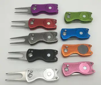 

Aluminum retractable Golf divot tool with blank Ball Marker