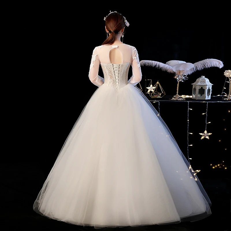 It's YiiYa Wedding Dress Elegant O-neck Lace Floor Length Wedding Dresses Half Sleeve Vestido de novia Free Shipping XXN228