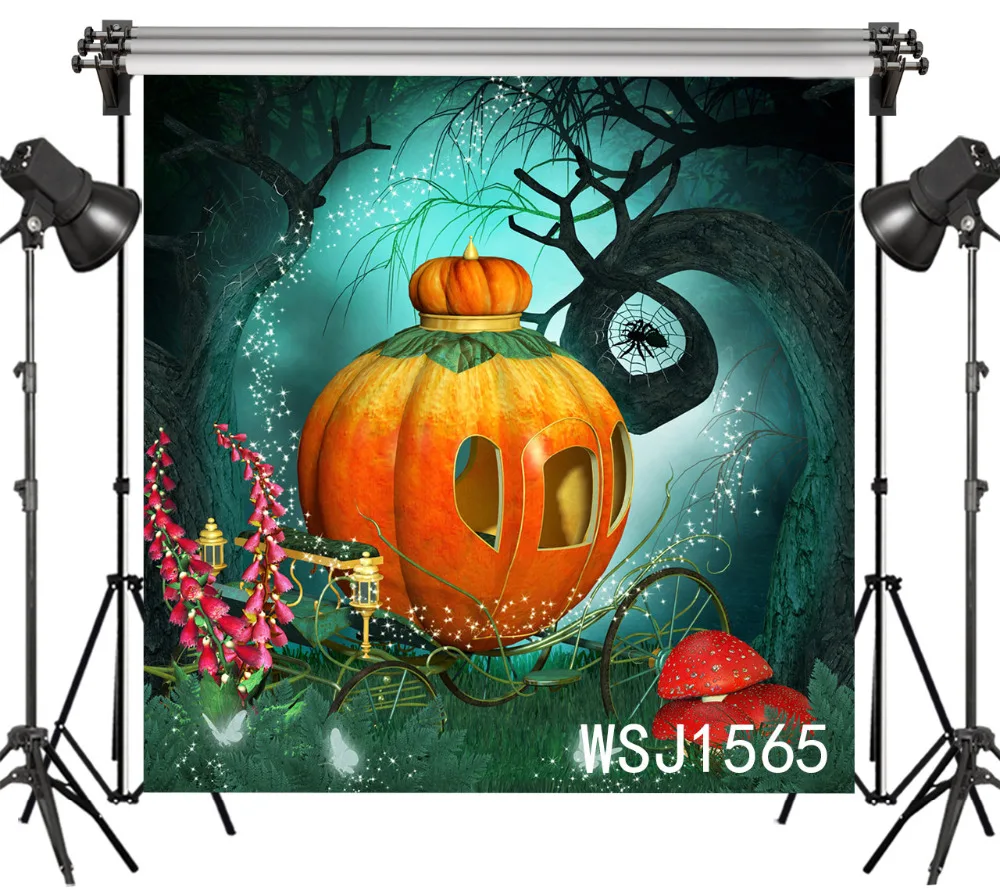 LB Vinyl Halloween Fairy Tale Photography Backdrop Props Pumpkin Carriage in Forest Customized Studio Photo Background Decor | Электроника