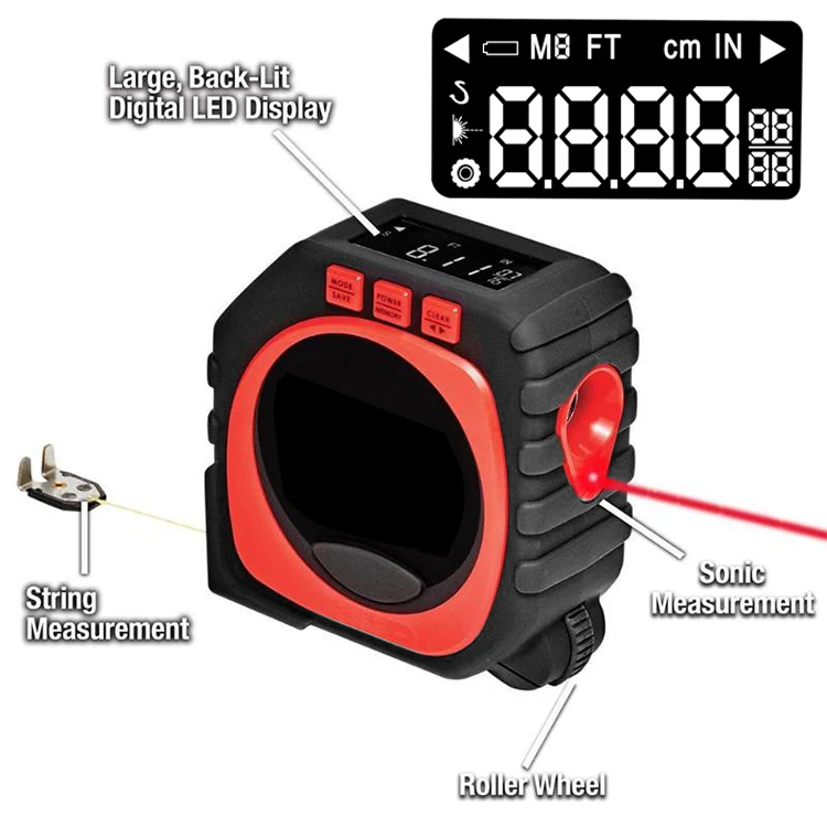 3 в 1 измерительная лента с режимом рулонного шнура Высокая точность Лазерная цифровая лента ударопрочный Профессиональный измерительный инструмент