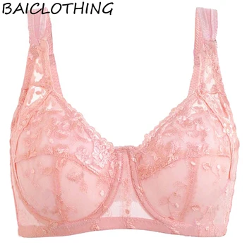 

BAICLOTHING Big Size Womens Comfortable Lace Full Coverage Women Lingerie Floral Embroidery Bra 38 40 42 44 46 48 C D E F G
