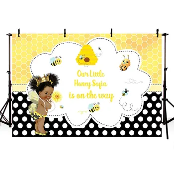 

Bee Roal Princess Baby Shower Backdrop Baby Shower Party Decorations Honeycomb Dots Bee-Day Party Custom Photography Backdrops