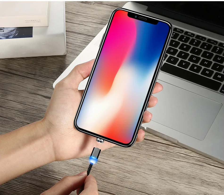 DaDaXiong 1 м Магнитный зарядный кабель Micro USB кабель для iPhone XR XS Max X магнитное зарядное устройство usb type C светодиодный кабель для зарядки