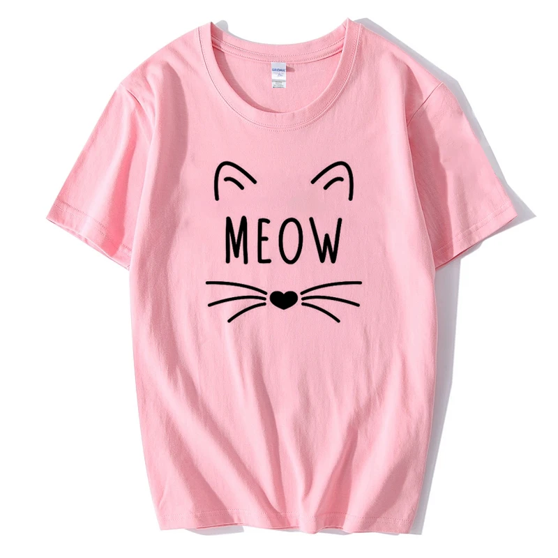 Кошка мяу Kawaii принт Для женщин футболка смешные изделия из хлопка для Леди Топ