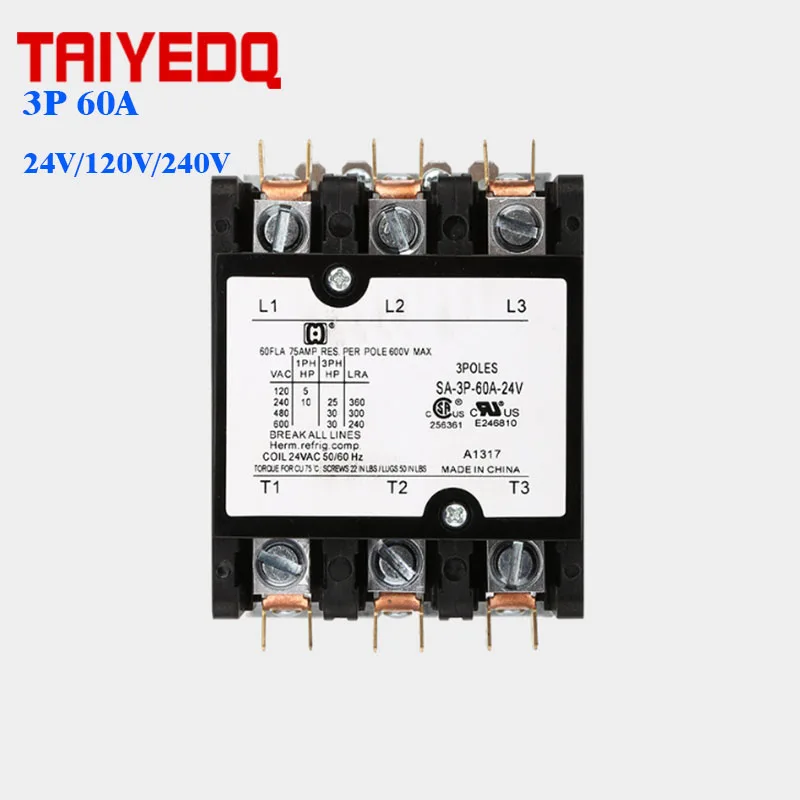 

SA-3P-60A Air conditioner part air-conditioning contactor Coil Voltage AC24V 120V 240V DP Contactor 3Phase 50/60HZ